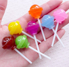 Ball Lollipop Cabochons (7pcs / 21mm x 54mm / Mix / 3D) Kawaii Faux Sweets Fake Candy Pop Whimsical Decoden Cell Phone Decoration FCAB354