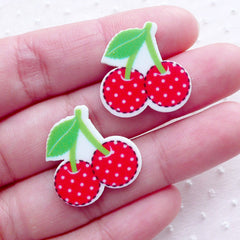 Decora Decoden Piece Acrylic Cherry Cabochons (2pcs / 21mm x 21mm) Fruit Scrapbooking Kawaii Embellishment Cute Cell Phone Deco FCAB351