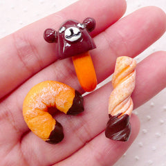 Chocolate Dipped Biscuit Cabochons (3pcs / Assorted Mix) Miniature Sweets Deco Kawaii Phone Case Decoration Novelty Whimsy Decoden FCAB370