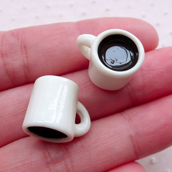 Miniature Coffee Mug Cabochons (2pcs / 16mm x 13mm / White / 3D) Dollhouse  Cup Charms Novelty Sweets Jewelry Kawaii Decoden Supplies FCAB392