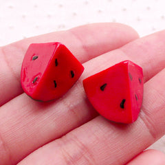 CLEARANCE Miniature 3D Watermelon Cabochons (2pcs / 17mm x 15mm / Red) Dollhouse Fruit Mini Food Craft Kawaii Embellishment Cell Phone Deco FCAB408