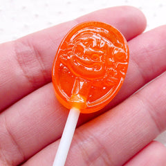 CLEARANCE Orange Candy Lollipop Cabochon w/ Girl Face (1 piece / 19mm x 61mm / 3D) Imitation Food Cabochon Sweets Deco Kawaii Jewellery Making FCAB402