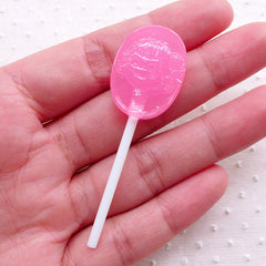 CLEARANCE Pink Lollipop Cabochon w/ Girl Face (1 piece / 19mm x 61mm / Strawberry / 3D) Imitation Candy Pop Kawaii Sweets Decoden Phone Case FCAB403