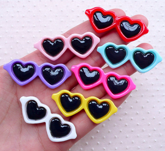 Decoden Heart Sunglasses Cabochons (7pcs / 42mm x 17mm / Assorted Mix / Flat Back) Kawaii Embellishment Summer Beach Lolita Eyewear CAB522