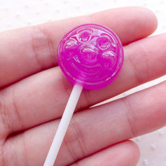 CLEARANCE Grape Lollipop Cabochons w/ Face (1 piece / 20mm x 57mm / Purple / 3D) Fake Sweets Candy Novelty Embellishment Kawaii Phone Deco FCAB418