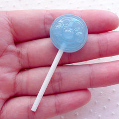 CLEARANCE Kawaii Lollipop Cabochons w/ Face (1 piece / 20mm x 57mm / Blue / 3D) Imitation Sweets Fake Candy Whimsical Phone Case Decoration FCAB419