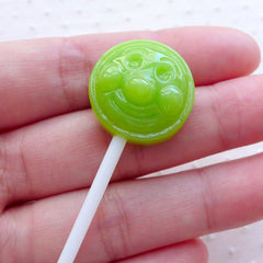 CLEARANCE Faux Lollipop Cabochons w/ Face (1 piece / 20mm x 57mm / Green / 3D) Fake Candy Decoden Cute Embellishment Whimsical Jewelry Making FCAB422