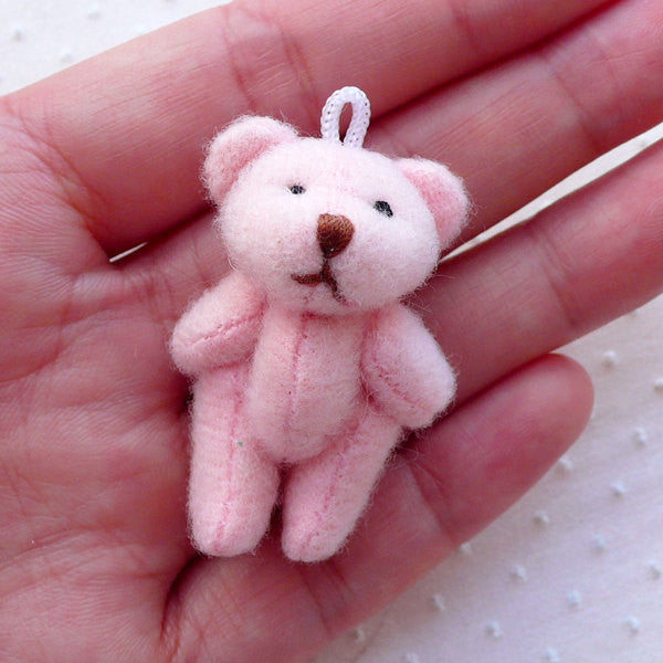 Soft Plush Bear Doll Charm (1 piece 23mm x 43mm Pink) Fabric