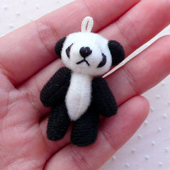 Soft Plush Panda Doll Charm (1 piece / 25mm x 40mm) Fabric Animal Doll Charm Kawaii Ornaments Phone Key Chain Purse Handbag Charm CHM2269