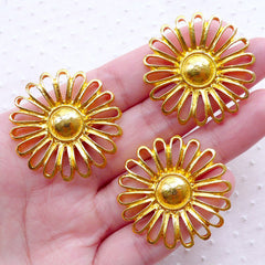 Large Sunflower Connector Charms (3pcs / 34mm / Gold) Necklace Bracelet Link Floral Charm Flower Jewelry Making Spring Scrapbooking CHM2278