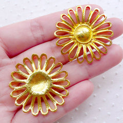 Large Sunflower Connector Charms (3pcs / 34mm / Gold) Necklace Bracelet Link Floral Charm Flower Jewelry Making Spring Scrapbooking CHM2278