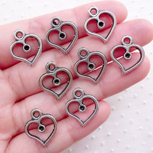 Silver Heart Charms (8pcs / 15mm x 17mm / Tibetan Silver) Wedding Favor Charm Valentines Day Gift Decoration Love Charm Add on Charm CHM2277