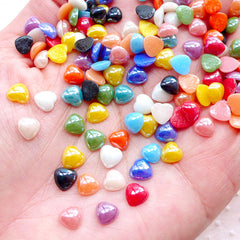 Small Puffy Heart Ceramic Cabochon (50pcs / 6mm / Colorful Mix / Flatback) Kawaii Little Heart Decoration Scrapbook Decoden Card Making CAB525