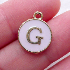 Initial G Charm Enamel Charm (1 piece / 13mm x 15mm / Gold & Pink) Letter Charm Alphabet Charm Personalised Jewellery DIY Bracelet CHM2297