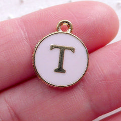 Letter T Charm Enamel Charm (1 piece / 13mm x 15mm / Gold & Pink) Initial Charm Alphabet Charm Personalised Jewelry DIY Zipper Pull CHM2310