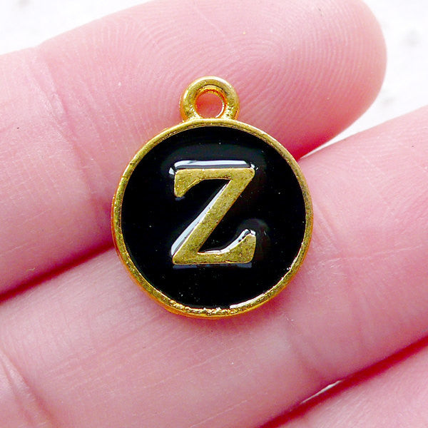 Alphabet Z Charm (1 piece 13mm x 15mm Gold Black) Letter