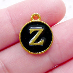 Alphabet Z Charm (1 piece / 13mm x 15mm / Gold & Black) Letter Enamel Charm Initial Charm Personalized Dust Plug Charm Cute Decoden CHM2342