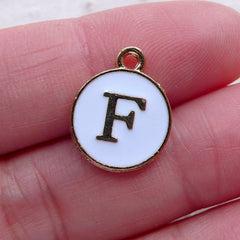 Letter F Charm (1 piece / 13mm x 15mm / Gold & White) Alphabet Charm Initial Enamel Charm Personalised Embellishment Gift Decoration CHM2348