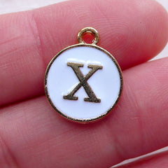 Letter X Charm (1 piece / 13mm x 15mm / Gold & White / 2 Sided) Alphabet Charm Initial Enamel Charm Personalized Add On Charm CHM2366
