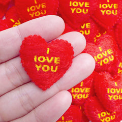 CLEARANCE I Love You Padded Applique / Fabric Heart with Short Fur (10pcs / 29mm x 28mm / Red) Valentines Day Supply Wedding Decoration Scrapbook B263