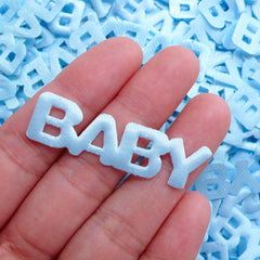 Baby Satin Applique (15pcs / 44mm x 13mm / Blue) Baby Boy Shower Decor Table Scatter Scrapbook Embellishment Invitation Card Making B268