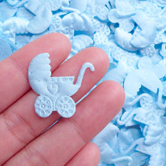 Satin Baby Carriage Applique / Fabric Baby Stroller Baby Pram Baby Trolley (25pcs / 24mm x 24mm / Blue) Baby Boy Shower Decoration B273