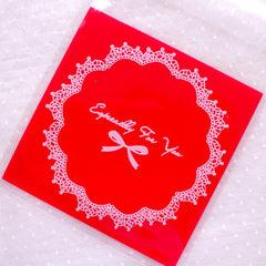 Red Gift Bags / Especially For You Self Adhesive Plastic Bags w/ Doily & Ribbon Pattern (10cm x 10cm / 20 pcs / Red) Etsy Shop Supply GB130