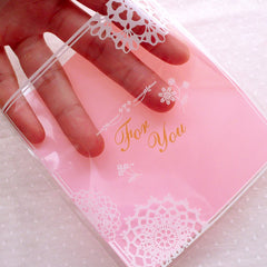 Self Adhesive Gift Bags w/ Flower & Doilies Pattern / For You Plastic Bags / Resealable Clear Cello Bags (10cm x 11cm / 20pcs / Pink) GB133