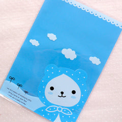 Bear with Little Hat Cello Bags / Kawaii Gift Bags / Animal Plastic Packaging Bags / Cute Treat Bags (14cm x 20cm / 20pcs / Blue) GB140