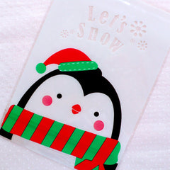 Christmas Penguin Gift Bags / Let's Snow Clear Plastic Bags / Animal Cello Bags (14cm x 20cm / 20pcs) Christmas Packaging Supplies GB145