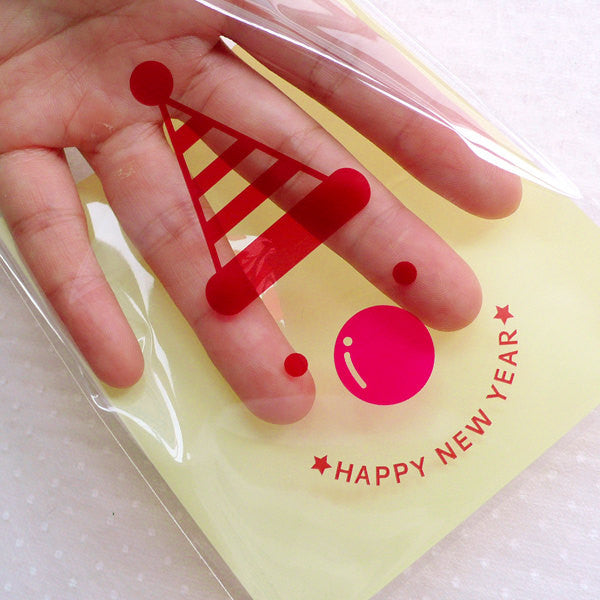 Happy New Year Gift Bags / Snowman Plastic Bags / Snow Man Cello Bags / Christmas Self Adhesive Bags (10cm x 11cm / 20pcs / Yellow) GB144