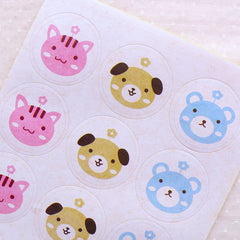 CLEARANCE Animal Stickers / Cat Kitty Sticker / Puppy Dog Sticker / Bear Sticker (12pcs / 35mm) Product Seal Sticker Favor Wrap Gift Packaging S321