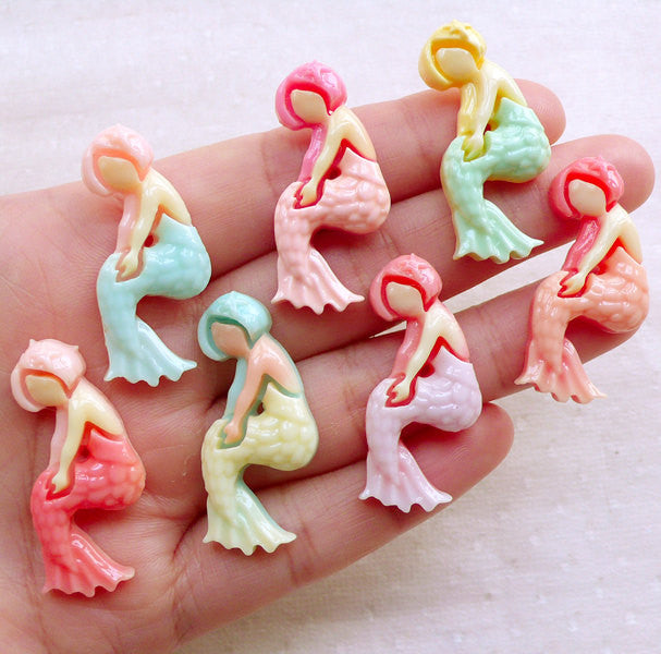 Mermaid Cabochons (6pcs by Random / 21mm x 33mm / Assorted Mix / Flat Back) Baby Shower Party Decoration Table Scatter Kawaii Decoden CAB533