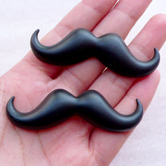 Big Mustache Cabochons (2pcs / 62mm x 20mm / Black / Flatback) Kawaii Embellishment Decoden Phone Case Kitsch Jewelry Whimsical Deco CAB532