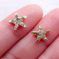 Small Star Cabochons w/ Clear Rhinestones (2pcs / 10mm / Gold / Flat Back) Tiny Mini Star Bling Nail Art Embellishment Card Making NAC312