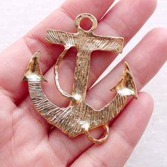 Big Anchor Charm with Clear Rhinestones / Large Anchor Metal Cabochon (1 pc / 43mm x 46mm / Gold) Bling Pendant Decoden Phone Case CHM2371