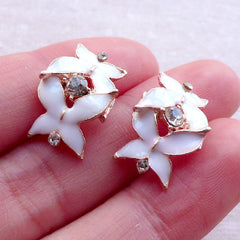 Double Butterfly Enamel Cabochon w/ Clear Rhinestones (2pcs / 12mm x 18mm) Hair Bow Center Wedding Decoration Phone Embellishment CAB545