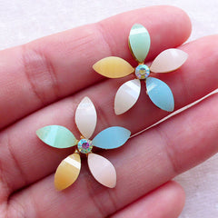 Colorful Flower Metal Cabochon with Gems (2pcs / 22mm / Flat Back) Hair Bow Centers Flower Decoden Wedding Jewellery Table Scatter CAB551