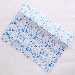 CLEARANCE Glassine Envelopes with Leaf Pattern / Waxed Paper Envelope in Oriental Porcelain Style (5pcs / 17.5cm x 12.7cm / 6.88" x 5" / Blue) S332