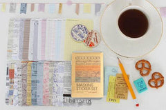 CLEARANCE Whimsical Masking Sticker Set Ver. Paper (27 Sheets / Barcode, Metro Map, Writing Paper, Sheet Music, Train Ticket, etc) Collage  S349
