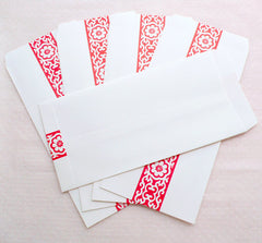 Long Envelopes with Scroll Pattern (5pcs / 11cm x 22cm / 4.33" x 8.66" / White & Red) Policy Envelope Open End Square Flap Bag Envelope S352