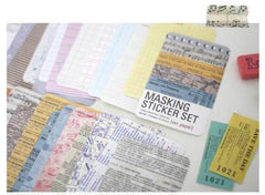 CLEARANCE Whimsical Masking Sticker Set Ver. Paper (27 Sheets / Barcode, Metro Map, Writing Paper, Sheet Music, Train Ticket, etc) Collage  S349