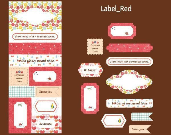 Fabric Stickers - Label Red (1 Sheet) Home Decor Party Decoration Cale, MiniatureSweet, Kawaii Resin Crafts, Decoden Cabochons Supplies