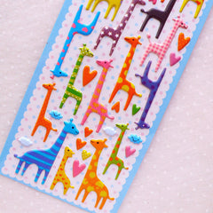 Puffy Giraffe Stickers / Colorful Animal Stickers (1 Sheet) Cute Deco Sticker Kawaii Card Making Embellishment Diary Journal Supplies S369