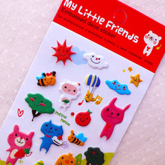 Animal Puffy Stickers / My Little Friends Embossed Deco Stickers (1 Sheet) Kawaii Home Decor Cute Diary Organizer Calendar Decoration S376
