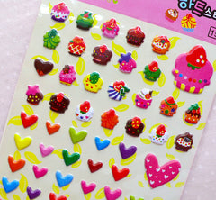 CLEARANCE Cupcake Heart Star Puffy Sticker (1 Sheet) Kawaii Deco Sticker Card Making Wedding Embellishment Valentines Day Gift Packaging Supplies S367