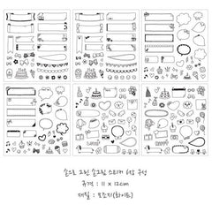 Photo Deco Sticker Ver. 3 (6 Sheets / Bubble Speech, Ribbon Banner, etc) Photo Decoration Photograph Embellishmet Diary Scrapbooking S388