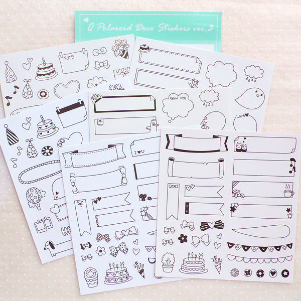 Photo Deco Sticker Ver. 3 (6 Sheets / Bubble Speech, Ribbon Banner, etc) Photo Decoration Photograph Embellishmet Diary Scrapbooking S388