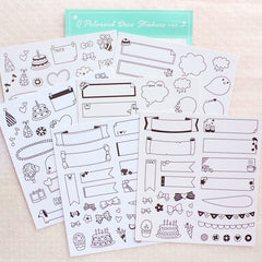 Photo Deco Sticker Ver. 3 (6 Sheets / Bubble Speech, Ribbon Banner, etc) Photo Decoration Photograph Embellishmet Diary Scrapbooking S388