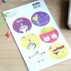 Colorful Seal Stickers / Assorted Party Animal Flower Deco Sticker (2 Sheets / 12pcs) Kawaii Card Making Scrapbooking Embellishment S378